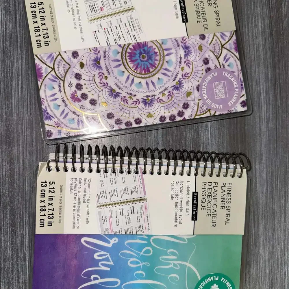 Set of TWO NONDATED Monthly Planner Calendar Notebook, fitness and tracking
